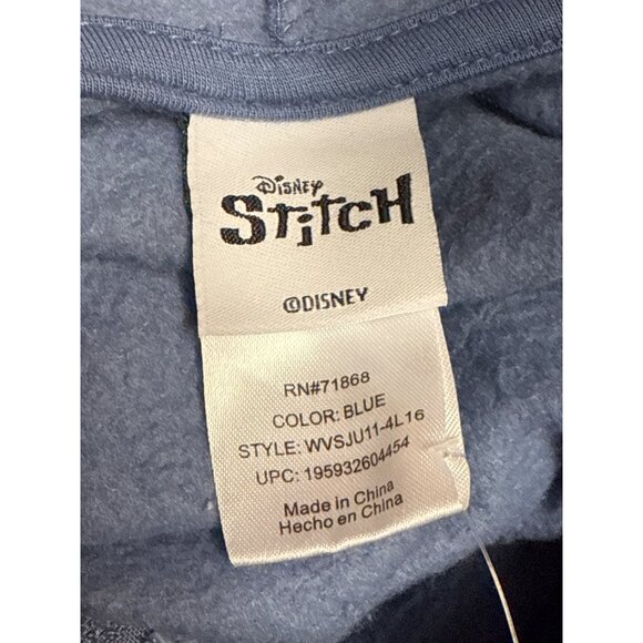 Disney Lilo Stitch Women's Hoodie Full Zip Patch Blue Hood Sweatshirt Large NEW - Picture 6 of 8